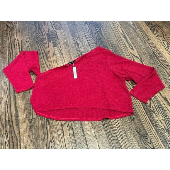 Soncy Crop Top Long Sleeves One Shoulder Cut Out Ribbed Knit Red Size 5 (28) NWT - Picture 6 of 6